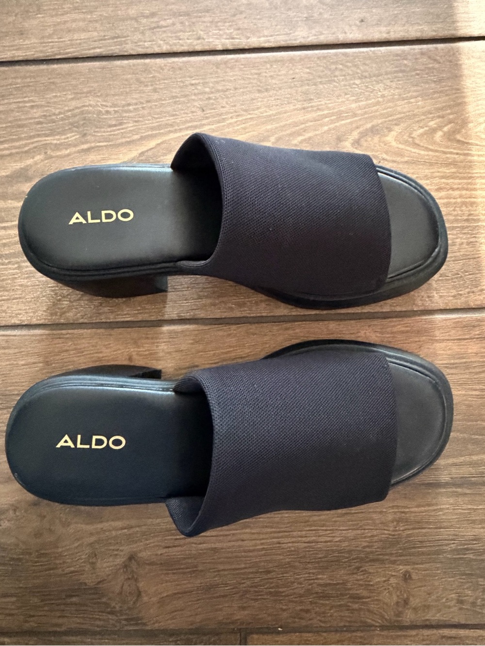 Aldo Black Slide Mules with Wide Fabric Upper